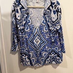 Chico's Blue and White Patterned Blouse